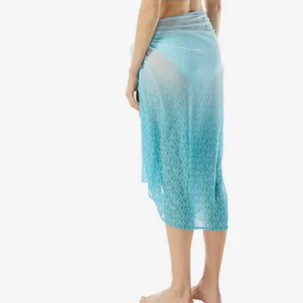 MICHAEL KORS MK Signature Ombre Logo Pareo Turquoise Beach Cover-Up - Picture 3 of 15